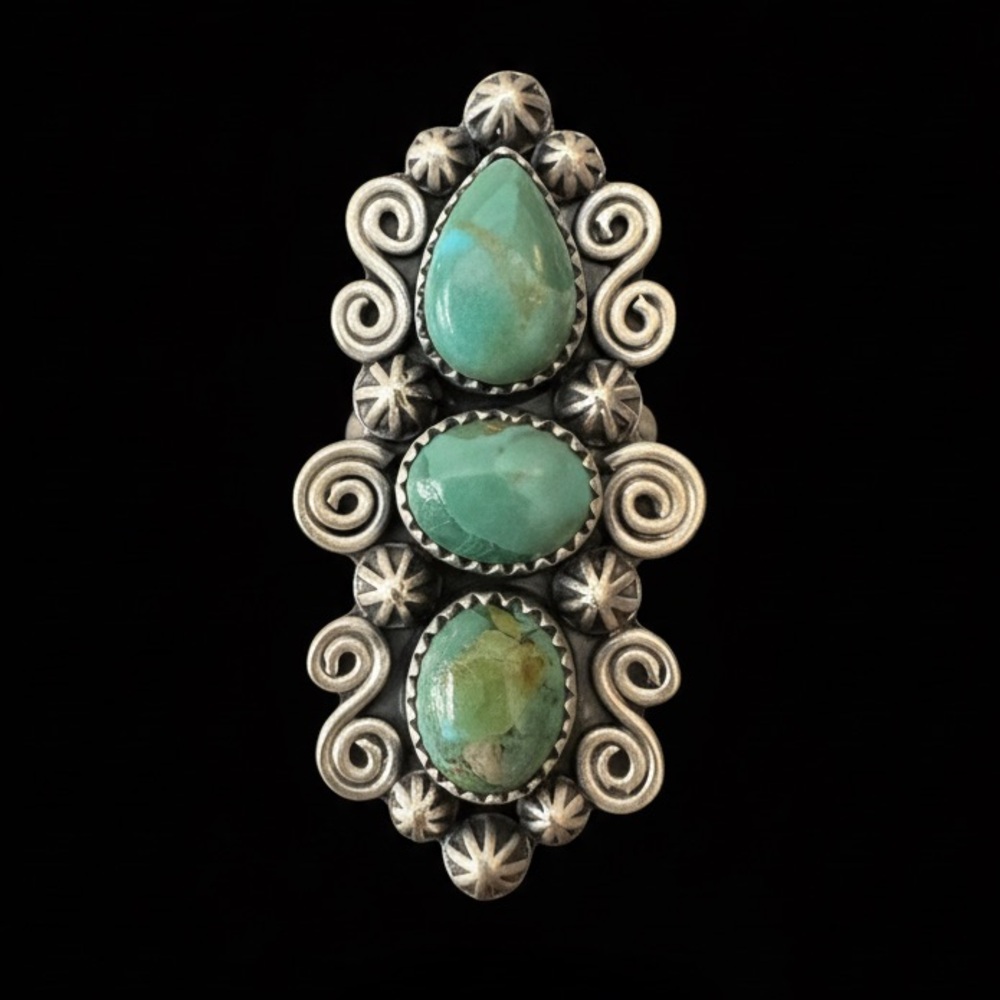 Genuine Mojave Turquoise‎ Sterling Silver native style Statement Ring - Picture 2 of 9